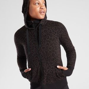 Athleta Triumph Black Leopard Print Zip Up Hoodie Size Large